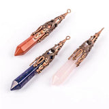 Natural Stone Lapis Amethyst Turquoise Pendant Metal Flower Mineral Jewelry