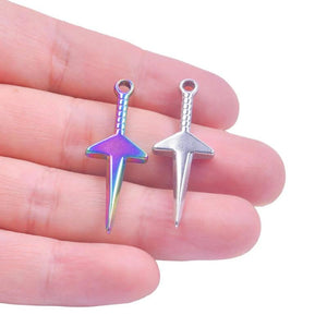 5Pcs Stainless Steel Knight Holy Sword Charms for Jewelry Making