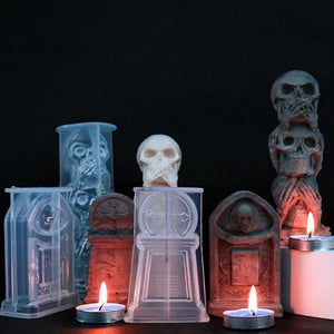 3D Halloween Silicone Coffin Resin Mold with Skulls