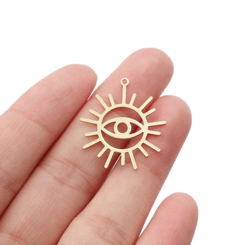 10pcs Raw Brass Flower Charms Eye Pendant DIY Jewelry Making
