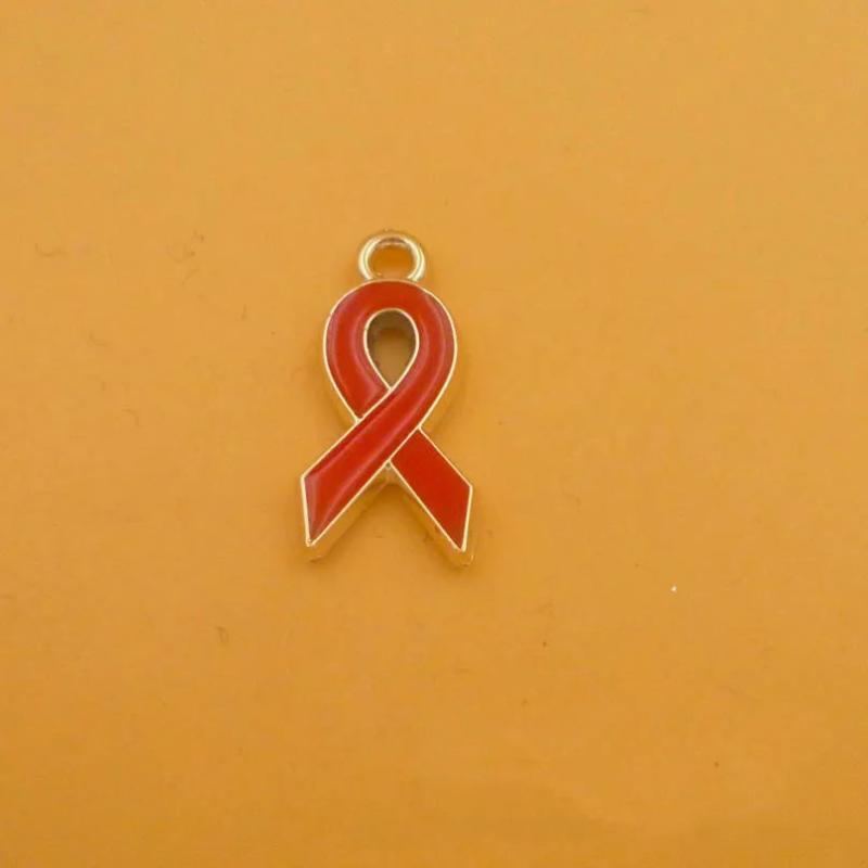 30pcs CCB Breast Cancer Awareness Ribbon Charm Dangle Charms