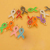 30pcs CCB Breast Cancer Awareness Ribbon Charm Dangle Charms
