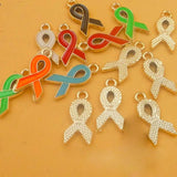 30pcs CCB Breast Cancer Awareness Ribbon Charm Dangle Charms