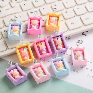 10Pcs 3D Baby Bed Resin Charms KeyChain Pendant DIY Jewelry Material