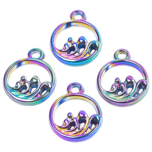 20pcs/Lot Openwork Round Pendant Sea Ocean Waves Water Charm Rainbow Alloy