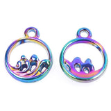 20pcs/Lot Openwork Round Pendant Sea Ocean Waves Water Charm Rainbow Alloy