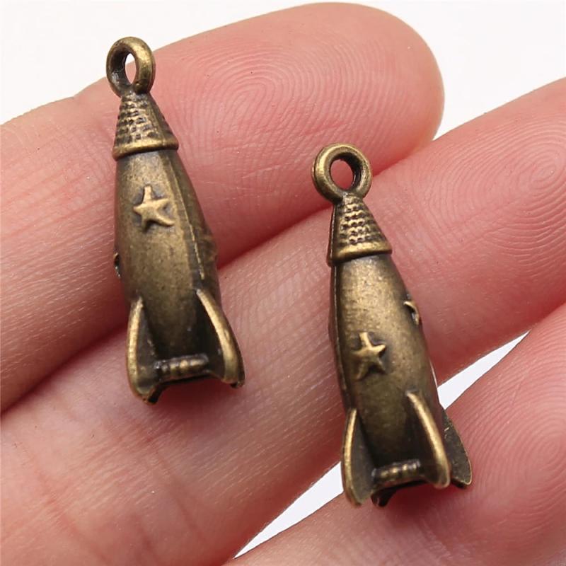 10pcs 24x9x9mm 3D Rocket Charms Jewelry Accessories Antique Silver/Bronze