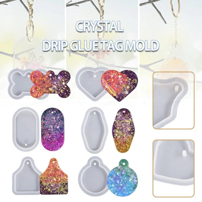 6pcs Silicone Moulds Jewelry Pet Tag Keychain Pendant Epoxy Resin Casting Molds