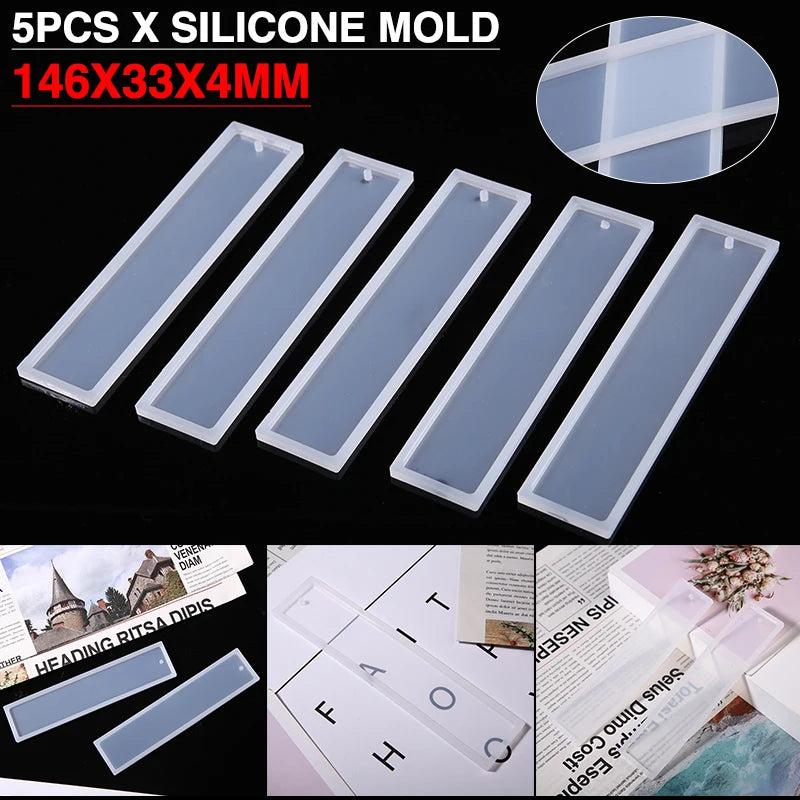 5pcs Silicone Epoxy Resin Bookmark Mold Pendant Charms DIY Mould