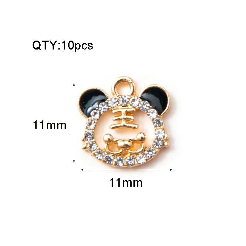 10pcs Chinese Tiger Enamel Charms with Rhinestone Alloy Pendants