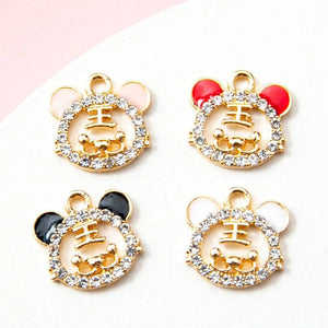 10pcs Chinese Tiger Enamel Charms with Rhinestone Alloy Pendants