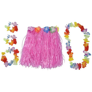 Pink Children Hawaiian Grass Skirt Hula Luau Party
