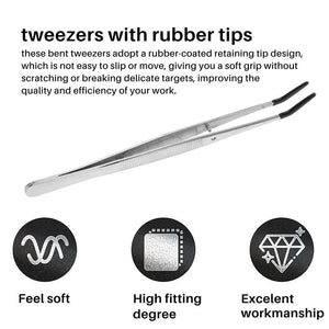2 PCS Curved Bent Rubber Tip Stainless Steel Tweezers