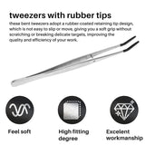 2 PCS Curved Bent Rubber Tip Stainless Steel Tweezers