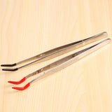 2 PCS Curved Bent Rubber Tip Stainless Steel Tweezers