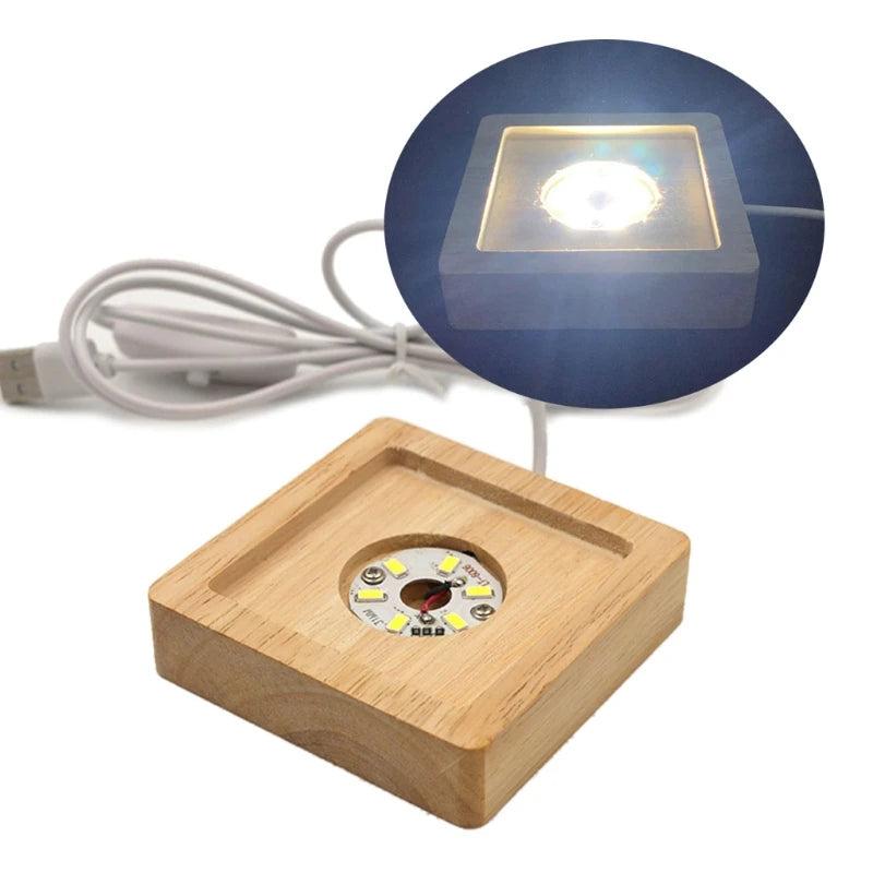 Wooden Lighted Base Stand LED Lights Display Base Compatible w/ Resin Mold
