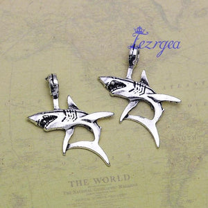 10pcs Antique Silver Plated Shark Fish Charms Pendants DIY Jewelry Making