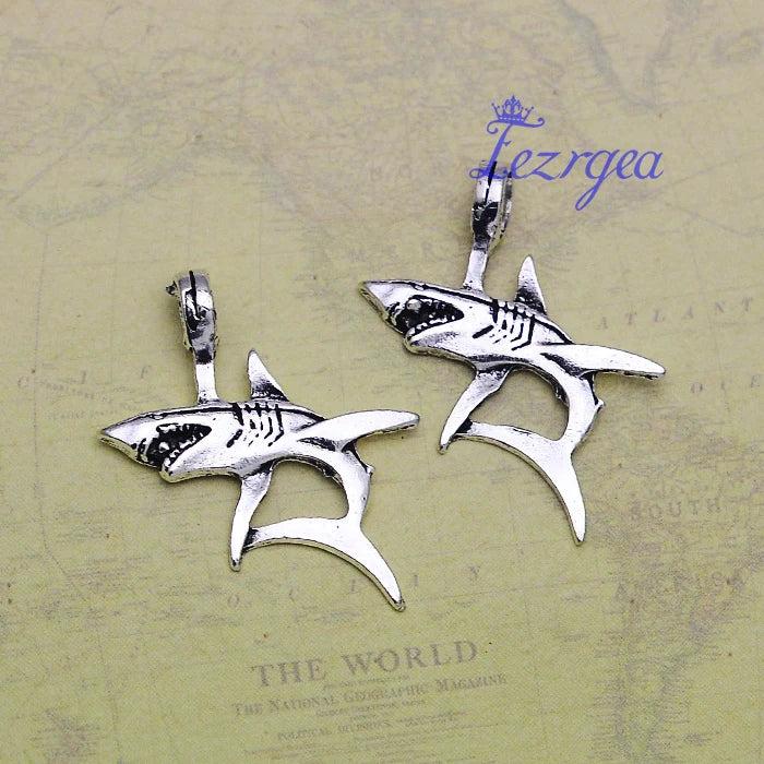10pcs Antique Silver Plated Shark Fish Charms Pendants DIY Jewelry Making