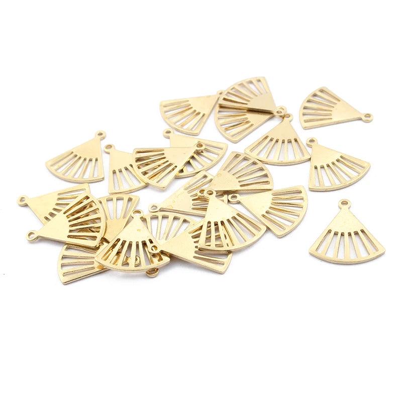 50pcs Raw Brass Fan Charms Pendant DIY Earrings Bracelet Jewelry Supplies
