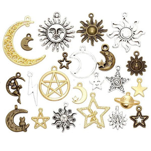 23pcs Mix Metal Antique Sun Star Moon Charm for Jewelry Making