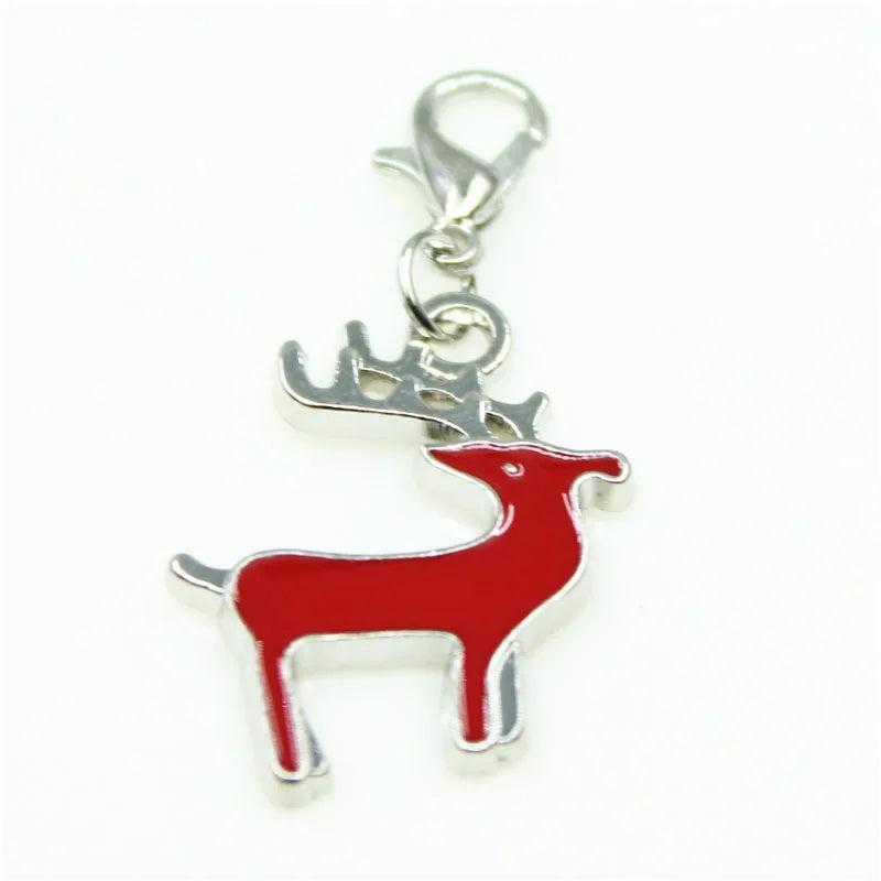 20pcs Red Deer Charm Dangle Lobster Clasp DIY Jewelry Hanging Charm
