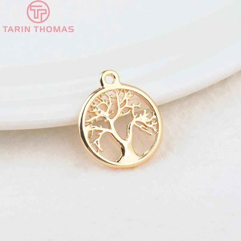 10PCS 15.7MM Tree Pendants 24K Plated Brass Charms High Jewelry Access