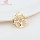 10PCS 15.7MM Tree Pendants 24K Plated Brass Charms High Jewelry Access