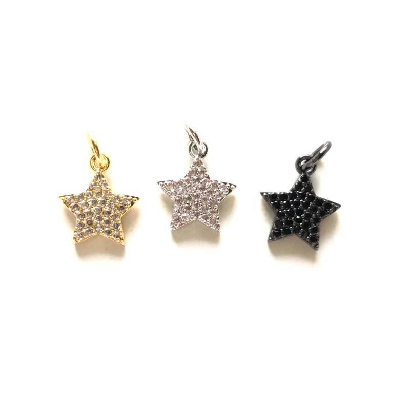 5pcs Micro Zirconia Pave Star Pendant Gold Charm for Jewelry Making