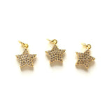 5pcs Micro Zirconia Pave Star Pendant Gold Charm for Jewelry Making