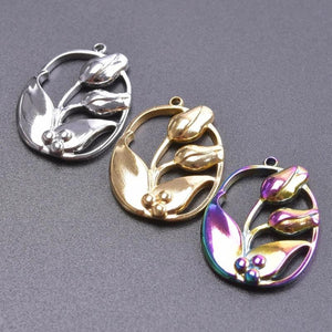 5pcs/Lot Oval Cutout Flower Charms Plant Pendant For Jewellery Making