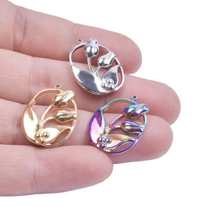 5pcs/Lot Oval Cutout Flower Charms Plant Pendant For Jewellery Making