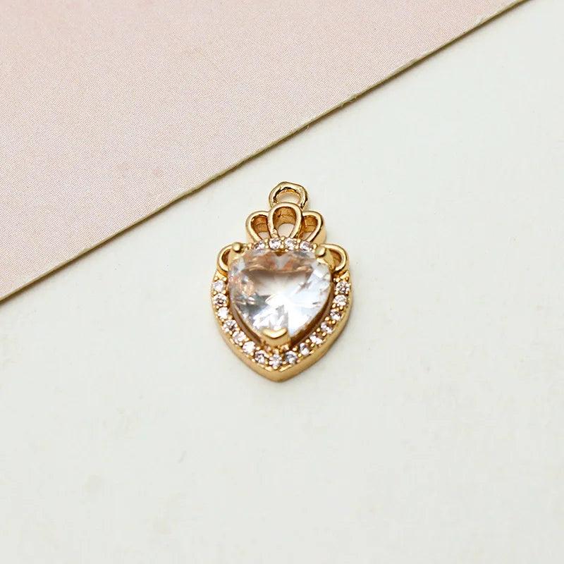Copper Zircon Heart Crown Pendant DIY Jewelry Accessories