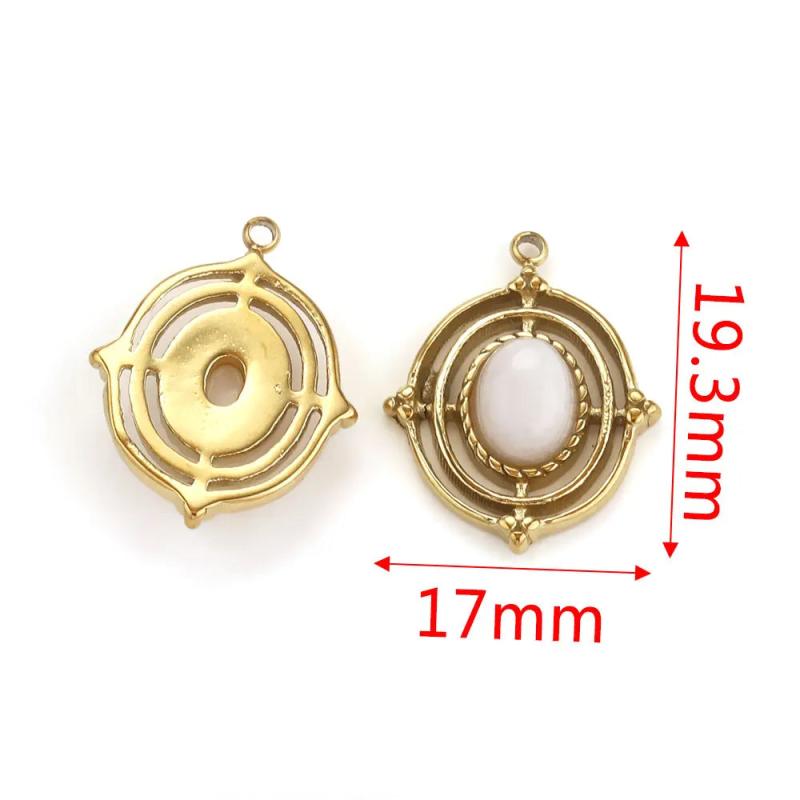 4pcs Stainless Steel Natural Stone Pendants DIY Retro Charms