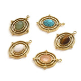 4pcs Stainless Steel Natural Stone Pendants DIY Retro Charms