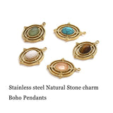 4pcs Stainless Steel Natural Stone Pendants DIY Retro Charms