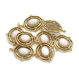 4pcs Stainless Steel Natural Stone Pendants DIY Retro Charms