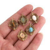 4pcs Stainless Steel Natural Stone Pendants DIY Retro Charms