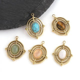 4pcs Stainless Steel Natural Stone Pendants DIY Retro Charms