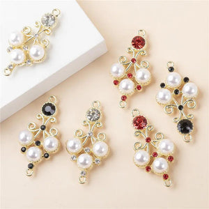 10Pcs Rhinestone Pearl Lace Charm Pendant Links DIY Jewelry