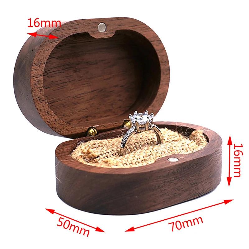 Walnut Wood Jewelry Box Engagement Wedding Ceremony Ring Storage