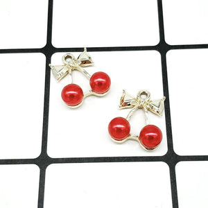 20PCS Cherry Shape Charms With Pearl 15*17mm DIY Jewelry Earring Accessories