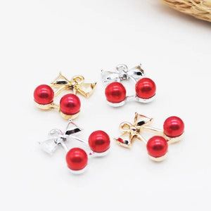 20PCS Cherry Shape Charms With Pearl 15*17mm DIY Jewelry Earring Accessories
