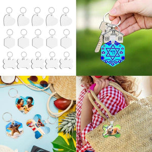 15Pcs Sublimation Keychain Set Blank Crafts - Heart, Hexagon, Bone Shape