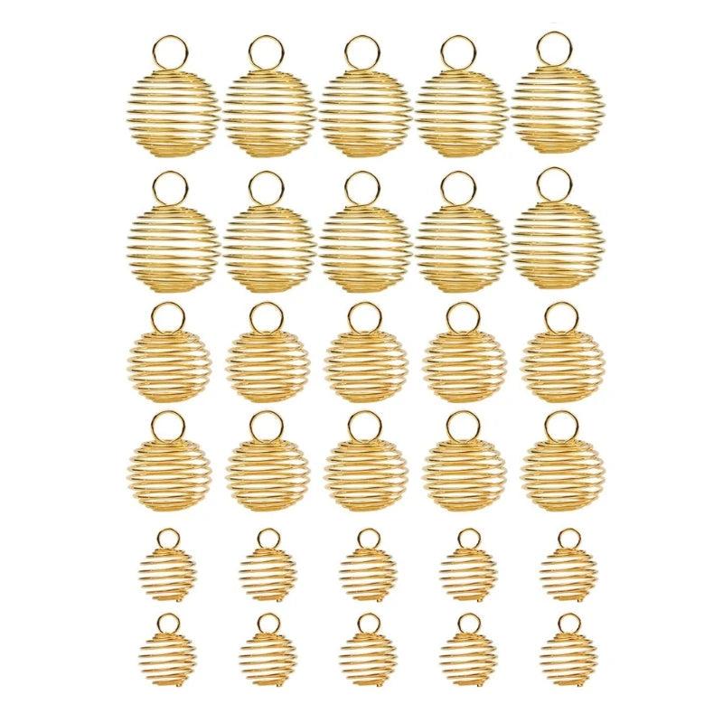 30Pcs Spiral Bead Hollow Cages Stone Holder Necklace Charms Kit Jewelry Making