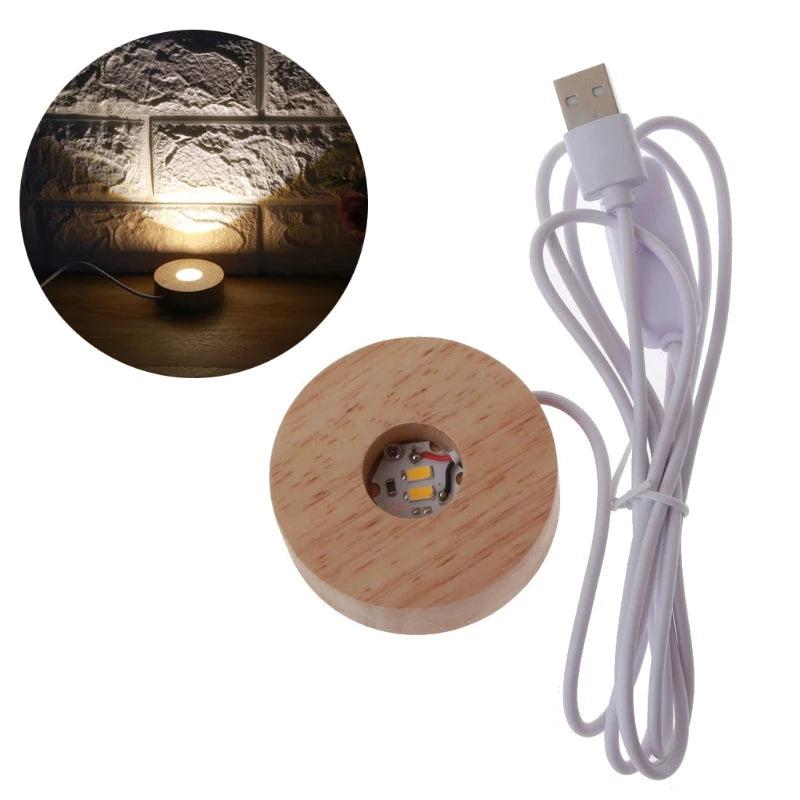 LED Wood Resin Display Base Round Wooden Night Base Resin Ornament Stand