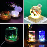 LED Wood Resin Display Base Round Wooden Night Base Resin Ornament Stand