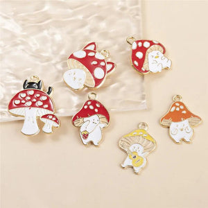10pcs Mixed Cartoon Mushroon Enamel Charms for DIY Jewelry Crafts