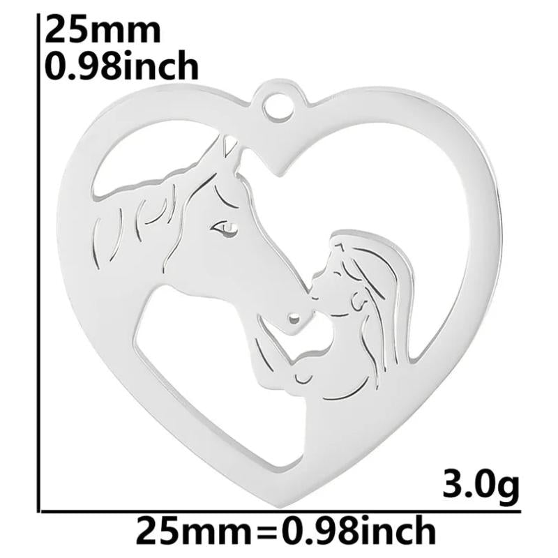 5Pcs Stainless Steel Girl Kissing Horse Charms for Jewelry Making