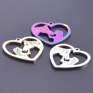 5Pcs Stainless Steel Girl Kissing Horse Charms for Jewelry Making