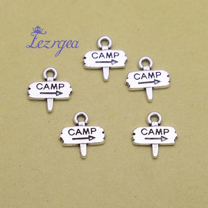 50pcs Antique Silver Plated Camp Sign Charms 12x13mm DIY Jewelry Accessories